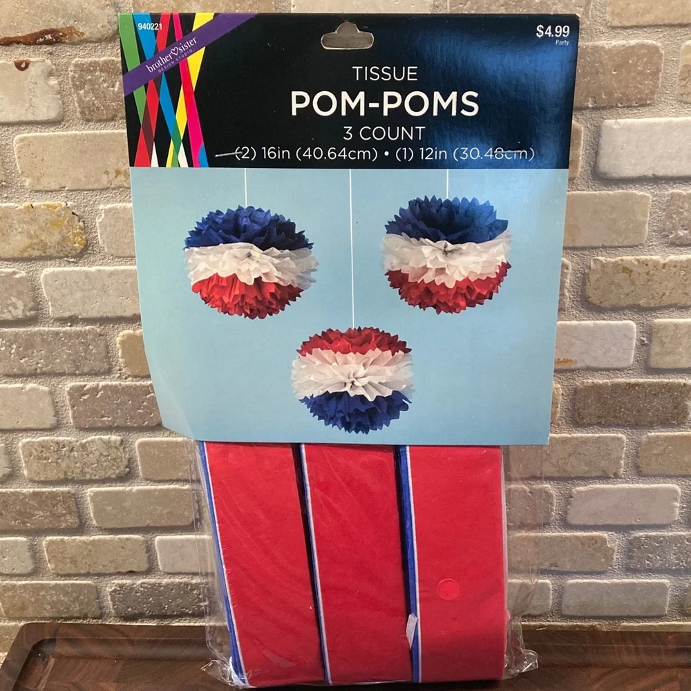 Red, White, and Blue Tissue Pom-Poms